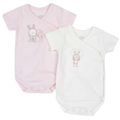 Chicco hliðarsmelltar bleik/hvít stutterma samfellur 2stk stærð 62-68