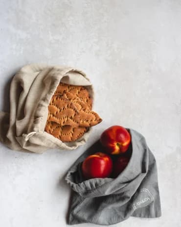 Fjölnota bómullarpokar 2pk – Cream Beige/Dark Grey – Aya & Ida